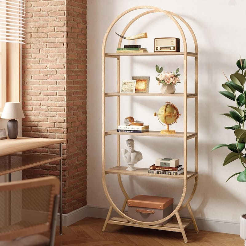 5 Tiers Arched Bookcase Bookshelf, 70.8 Inches Tall Storage Shelves with Metal Frame