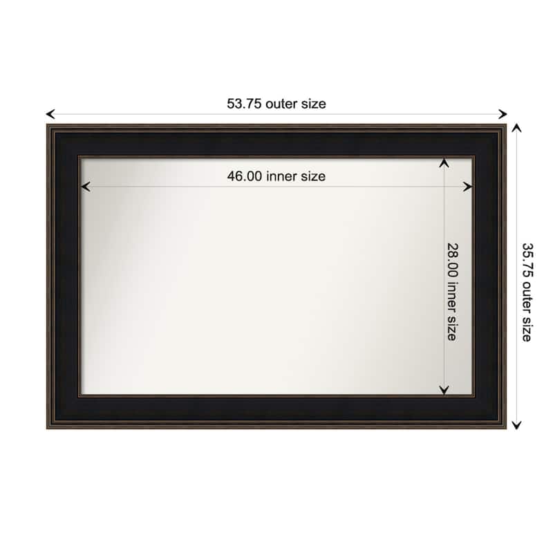 Mezzanine Espresso Framed Non-Beveled Custom Wall Mirror, Bathroom Vanity Mirror - Outer Size: 53.75 x 35.75