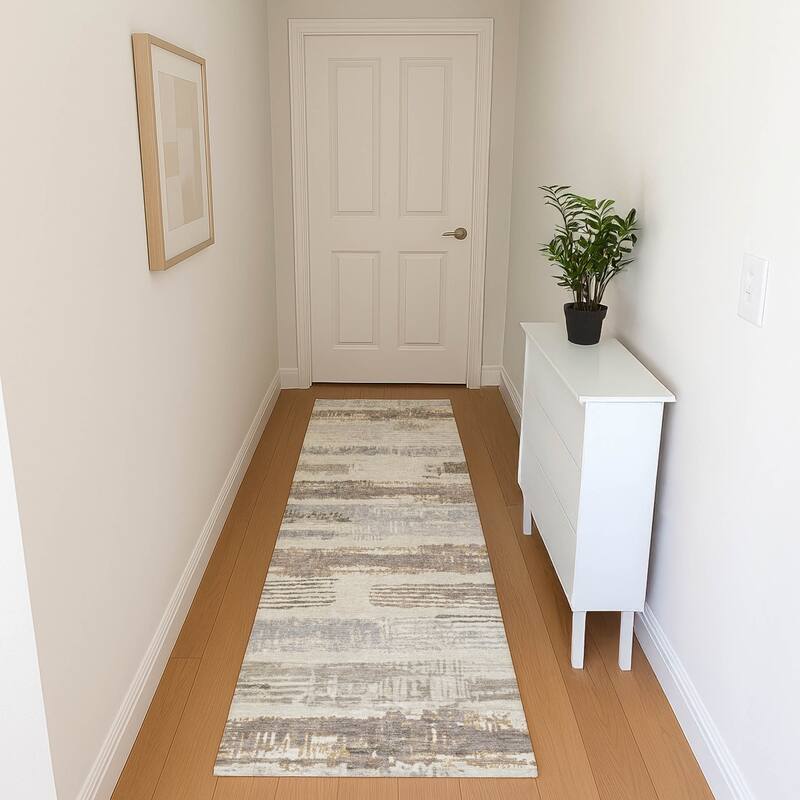 Premium Washable Super Soft Abstract Stripes Mayfield Rug - Linen - 2'3" x 7'6"