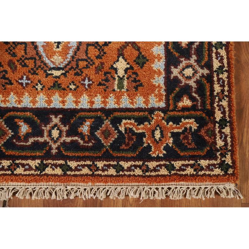 Geometric Orange Kazak Indian Runner Rug Handmade Wool Carpet - 2'7"x 9'11"