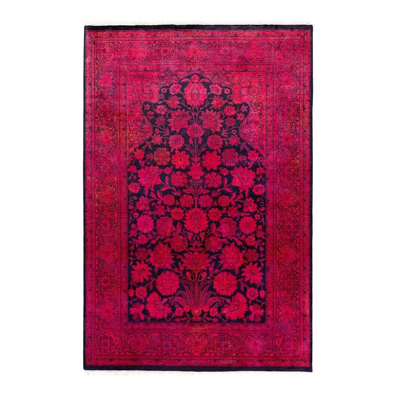 Overton Hand Knotted Wool Vintage Inspired Modern Contemporary Overdyed Pink Area Rug - 4' 1" x 6' 4"