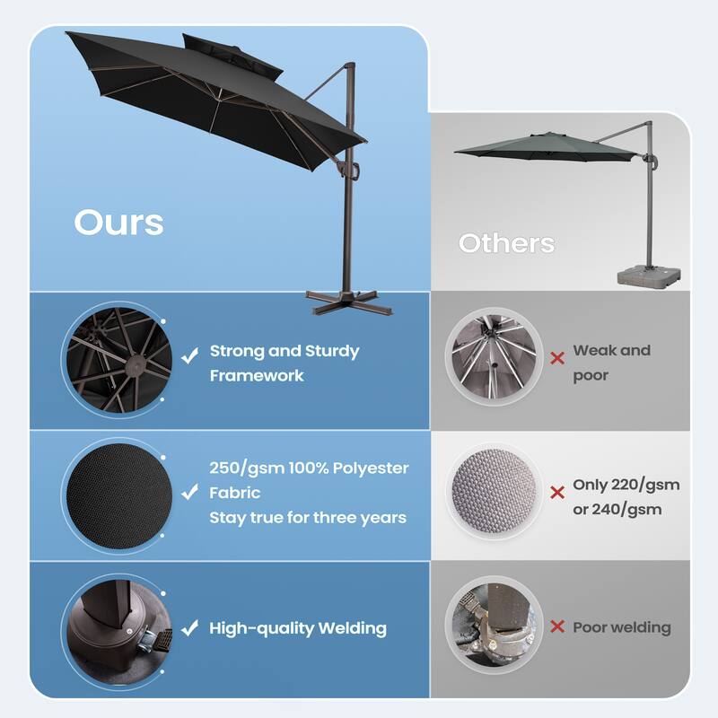 11 FT Outdoor Square Patio Offset Cantilever Umbrella with Base