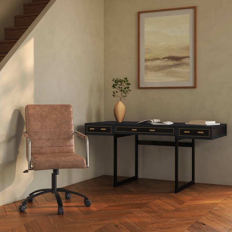 NADAAL STUDIOS Vaughn Desk, Solid Oak Frame, Vegan Shagreen Upholstery, Black