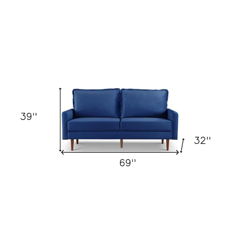 HomeRoots 69" Blue Velvet Sofa With Dark Brown Legs - 69