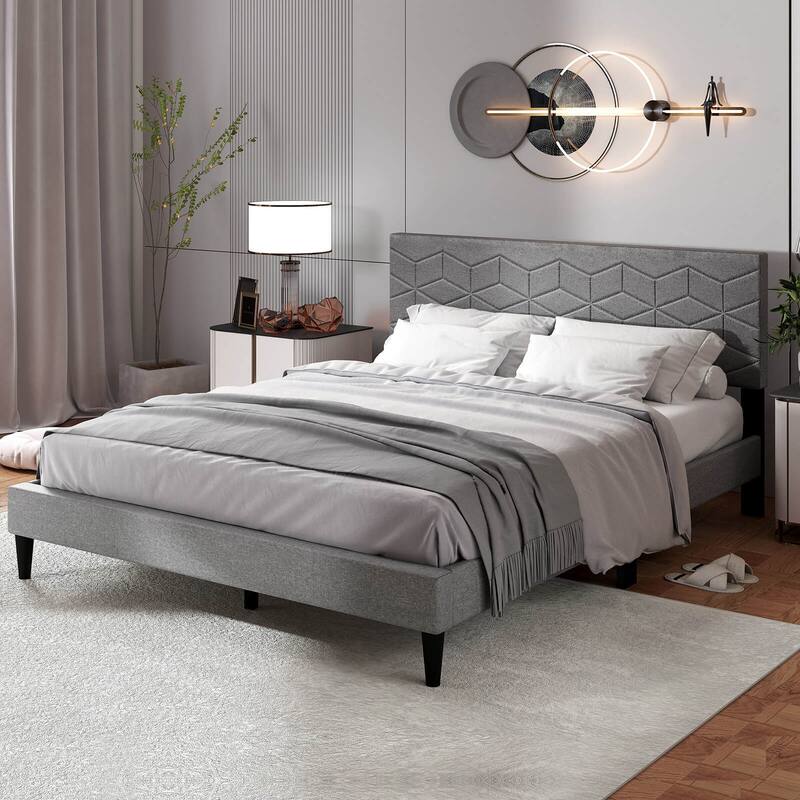 Costway Twin/Full/Queen Size Bed Frame with Linen Fabric Upholstered
