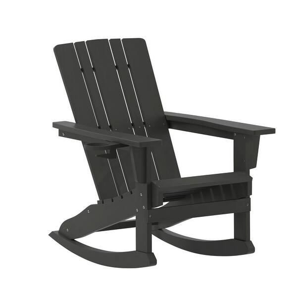 slide 2 of 44, Commercial All-Weather Rocking Adirondack Chair with Swiveling Cupholder Black
