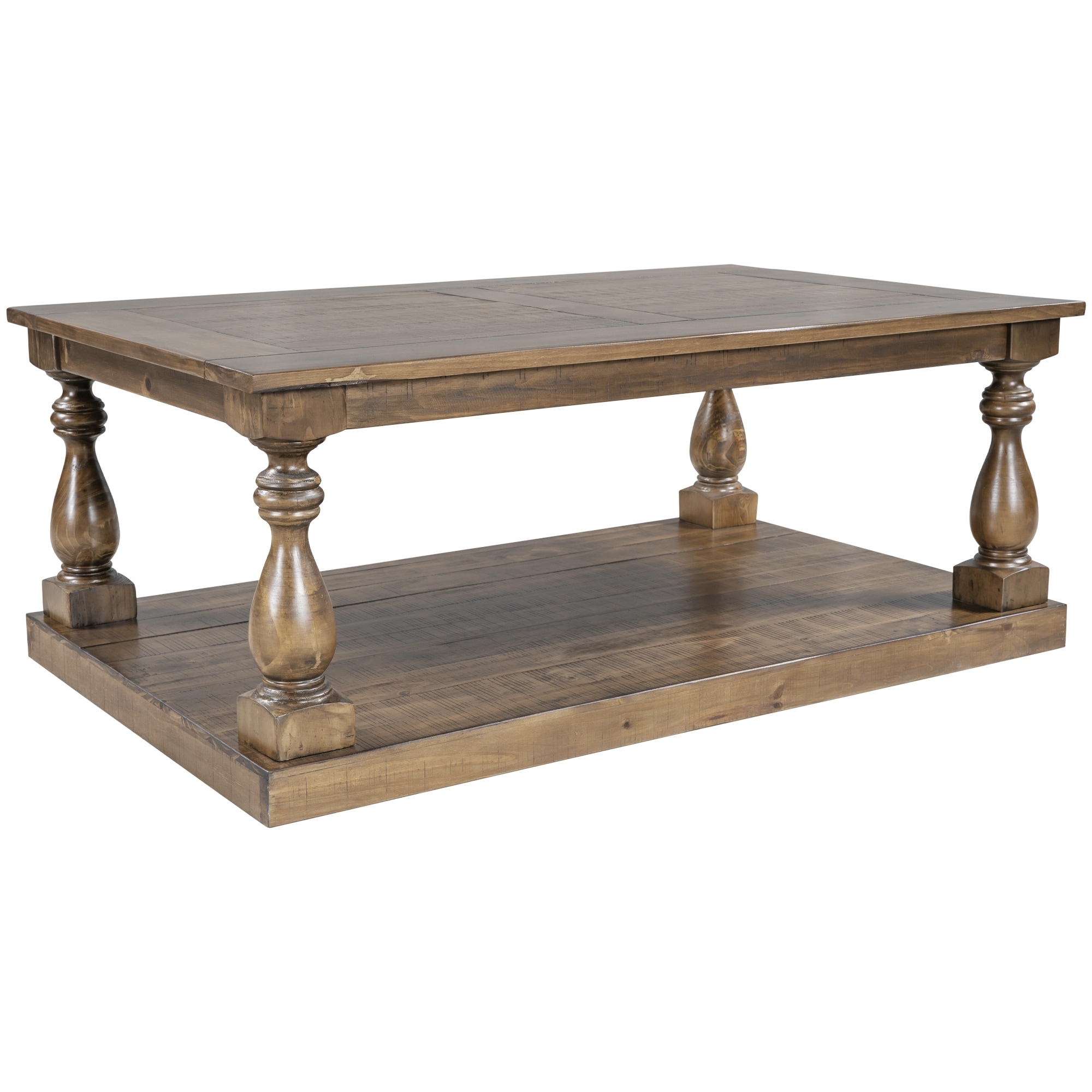 Rustic Solid Wood Floor Shelf Coffee Table with Storage