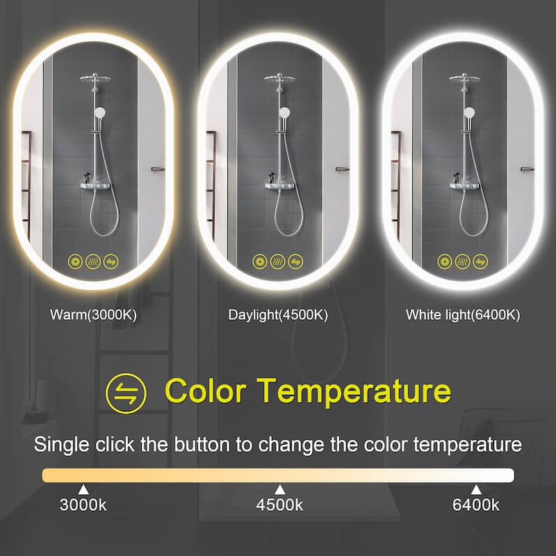 BrightView 20x32" Oval Frameless LED Anti-Fog Dimmable Bathroom Vanity Mirror - Clear