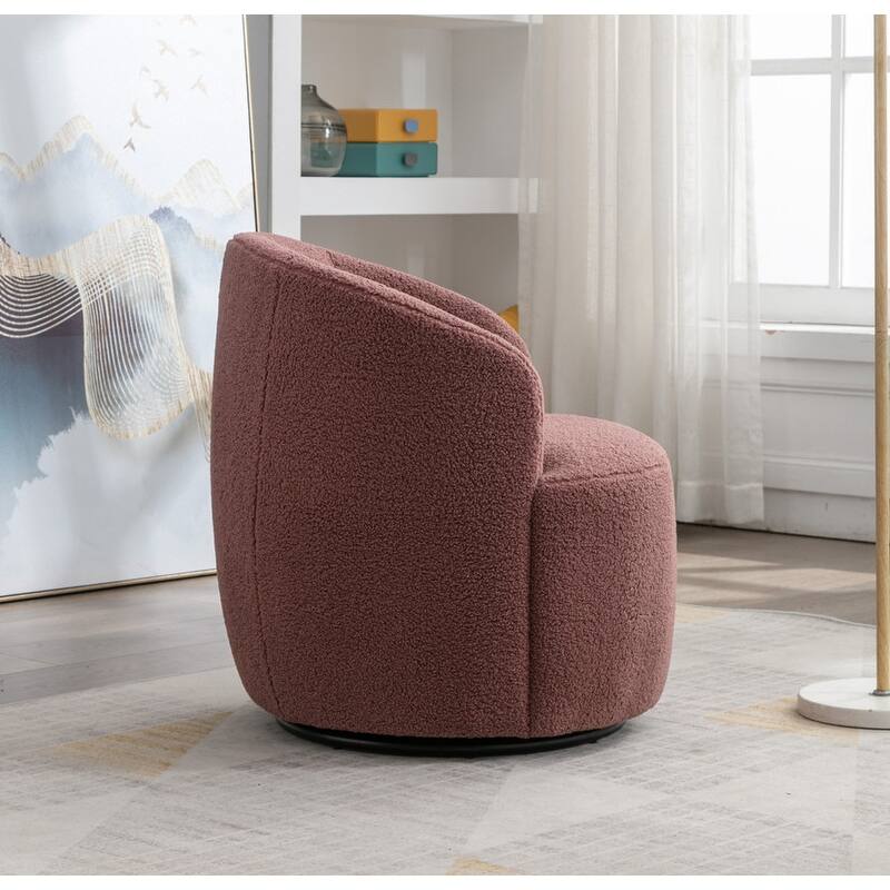 Swivel Barrel Chair,Teddy Fabric Upholstered Modern Round Accent Arm Chairs