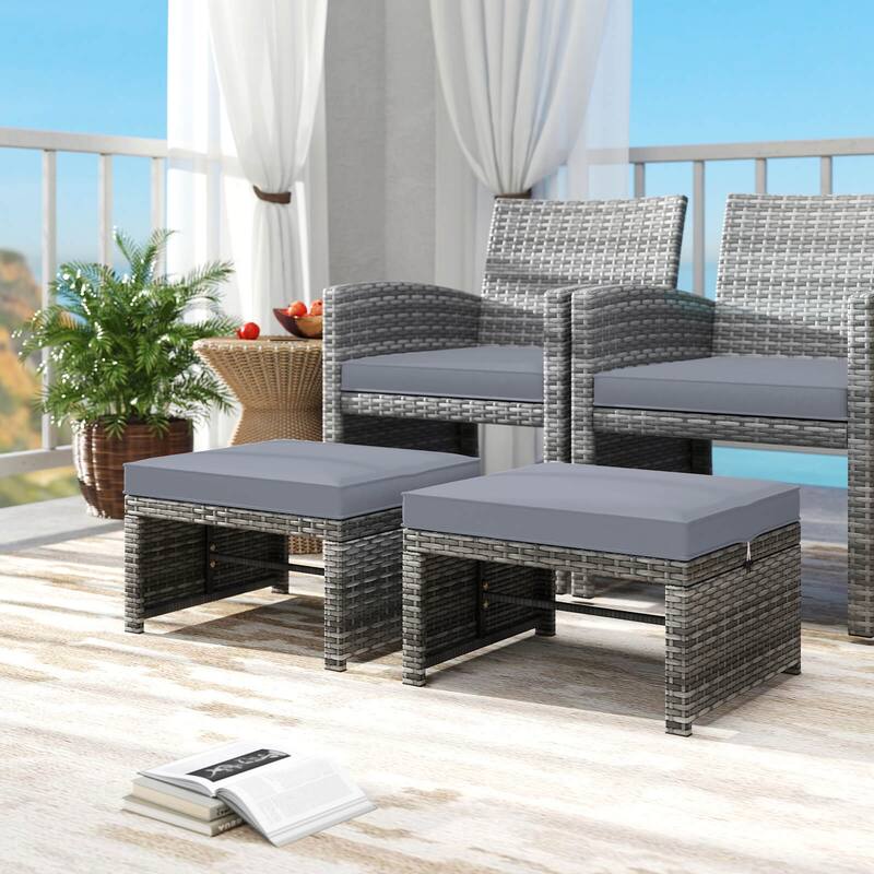 Costway Patio Ottomans Set of 2 PE Rattan Footstools with Removable - See Details
