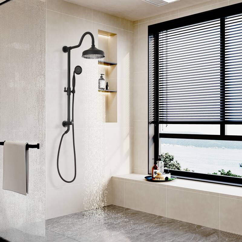 CASAINC Exposed Pipe Shower System with 8-In Rainfall Shower Head and Handheld Shower