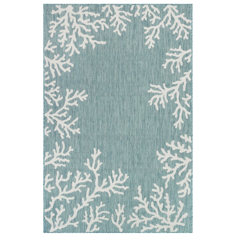 Liora Manne Carmel Coral Border Indoor/Outdoor Area Rug - 4'10" x 7'6" - Aqua