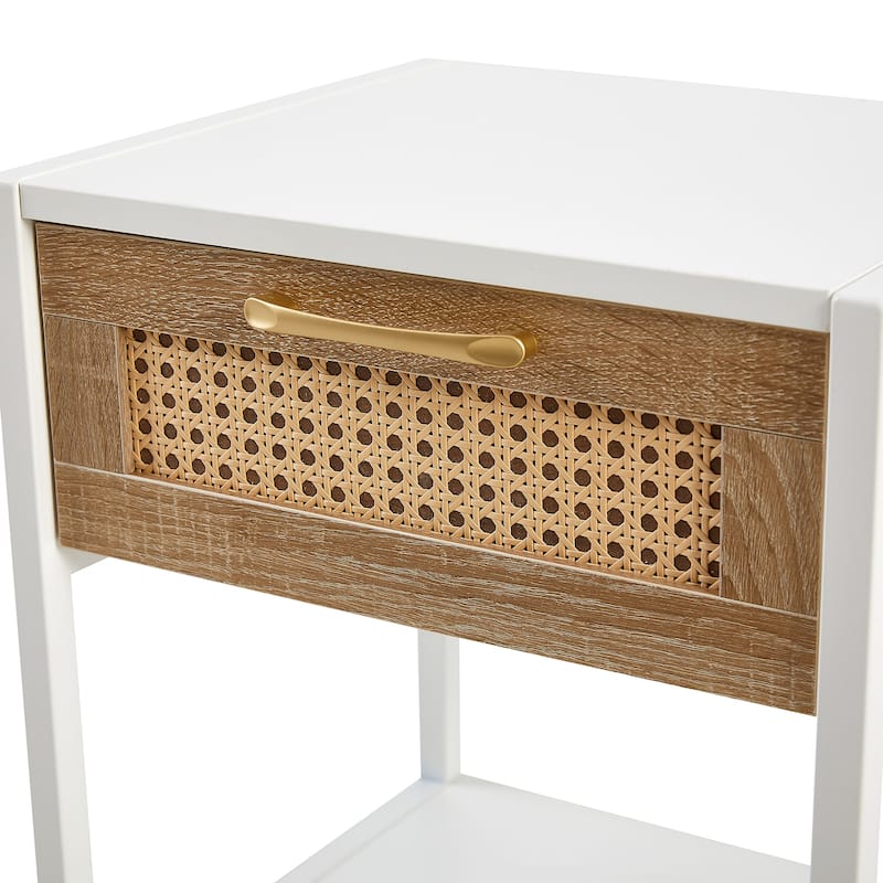 Rattan Nightstand With Drawer, Metal Legs