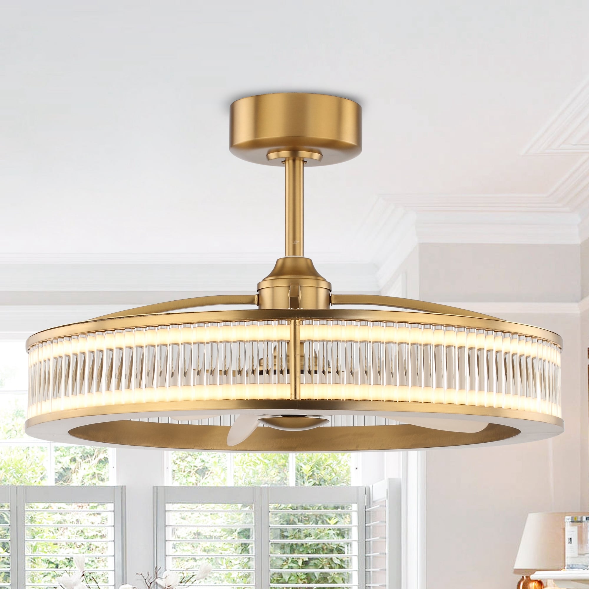29" Modern Gold Crystal Chandelier Ceiling Fan with Light and Remote