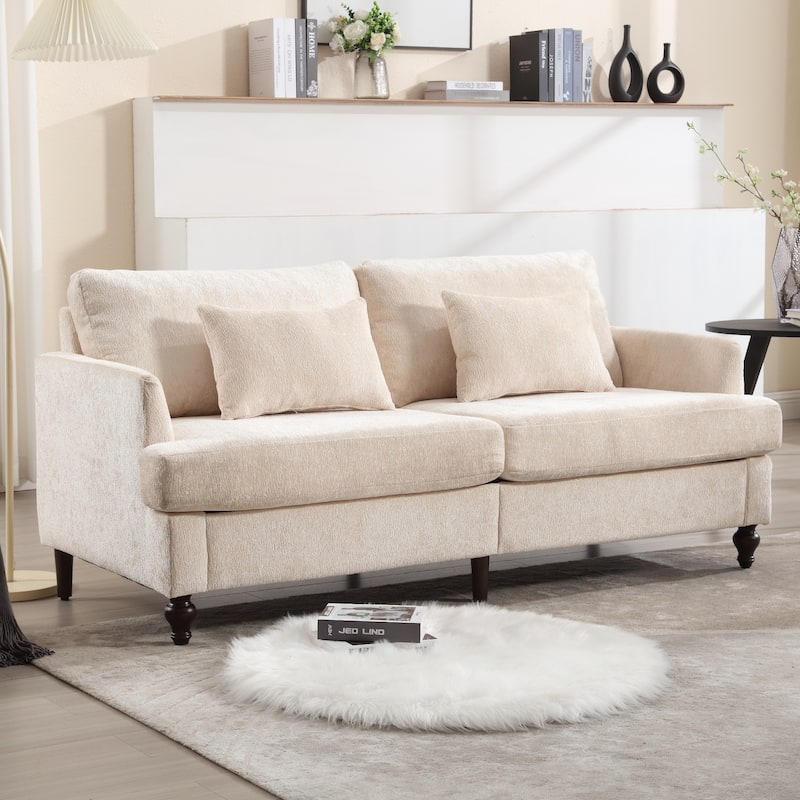 HOMEFUN Chenille Upholstered Mid Century Modern Wood Frame Loveseat for Living Room - Beige