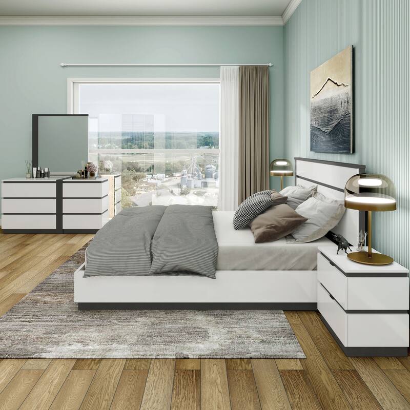 Conjira Modern White Wood 5-Piece Platform Bedroom Set (USB) by Furniture of America