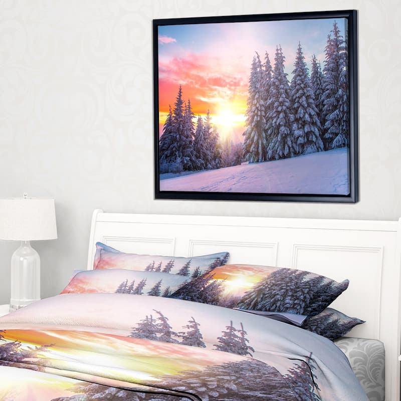 Designart "Winter Sunset in Bulgaria" Landscape Photo Framed Canvas Art Print