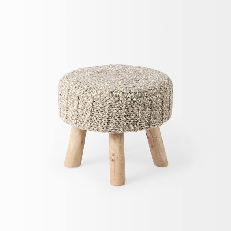 Bina Wool With Brown Wood Legs Stool