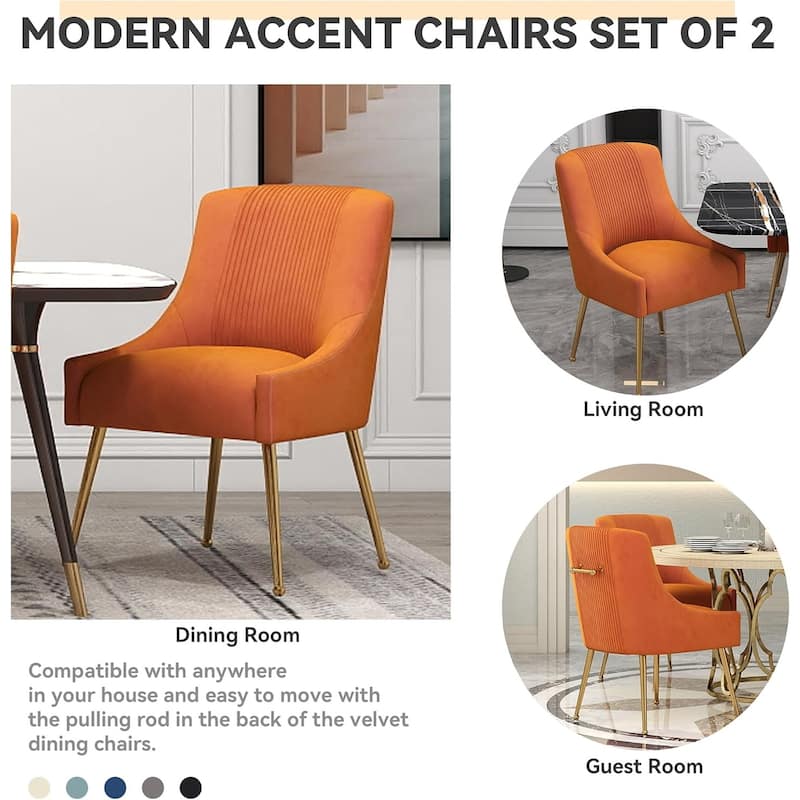 SEYNAR Modern Glam Boucle Pleated Velvet Dining Chair or Vanity Chair Set of 2 with Rear Handle