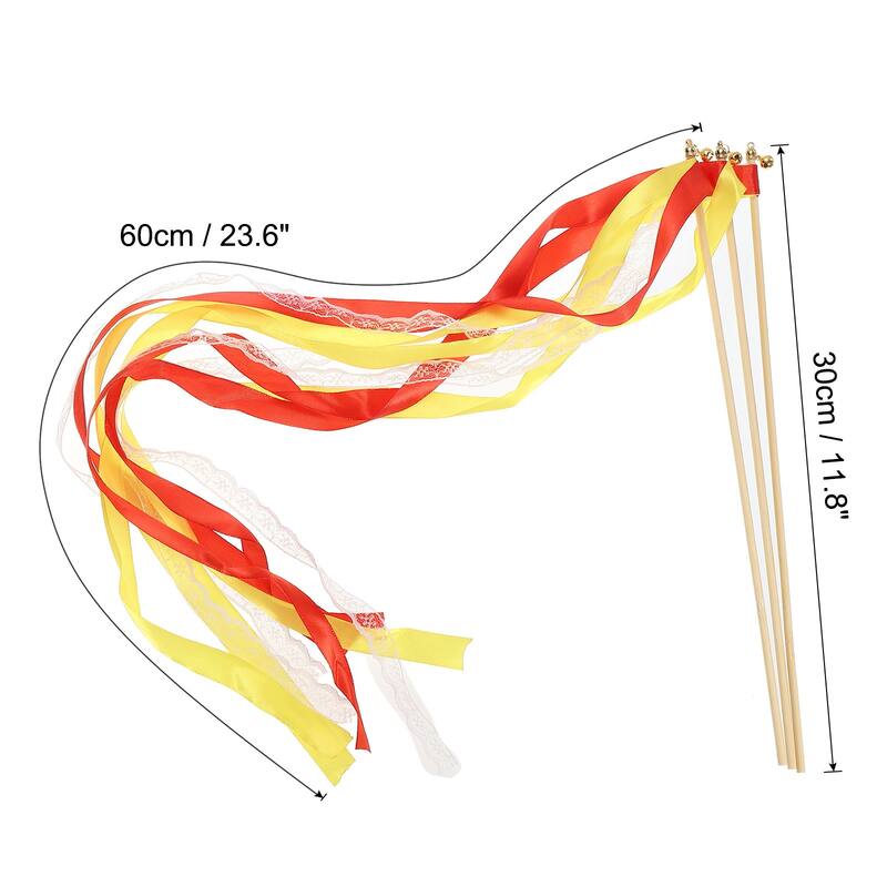 50Pcs Lace Silk Ribbon Fairy Sticks Wands for Wedding Party - Red,Yellow