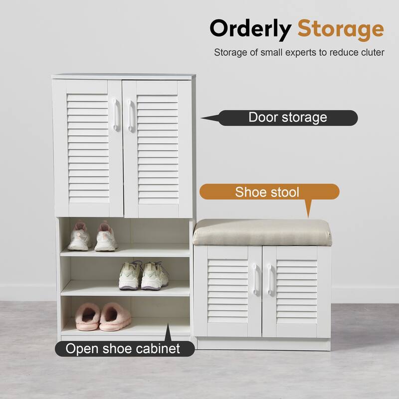 Multi functional Shoe Storage Cabinet with Bench & 7+3 Storage compartment