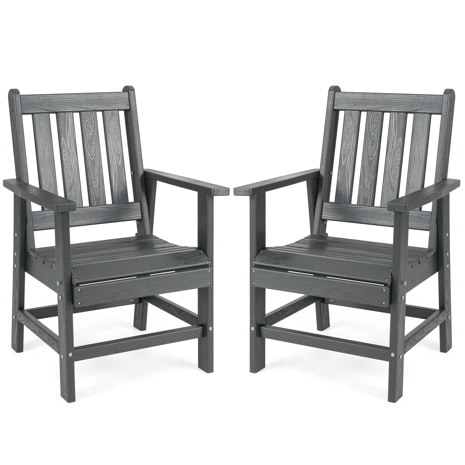 Gymax Patio Dining Chairs Set of 2 w/Wide Armrests Curved Seat Wood
