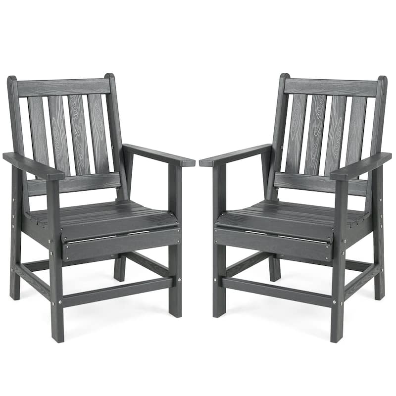 Gymax Patio Dining Chairs Set of 2 w/Wide Armrests Curved Seat Wood - Grey