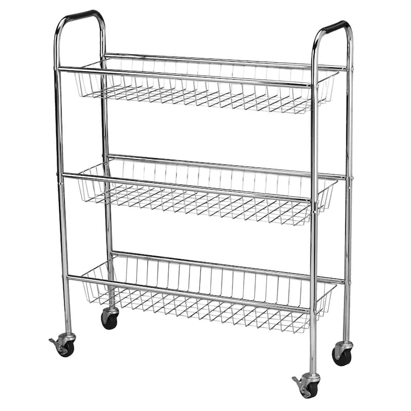 Household Essentials 3-Tier Slim Storage Cart - 26.0"L x 9.0"W x 33.0"H - Silver
