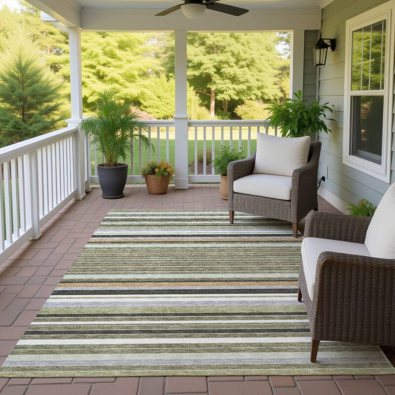 Machine Washable Indoor/ Outdoor Modern Stripes Chantille Rug