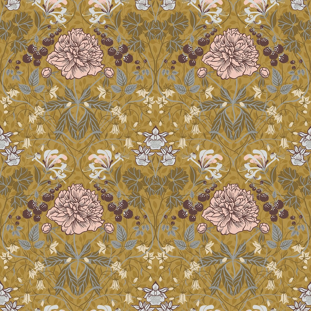 A-Street Prints Celestine Mustard Floral Wallpaper