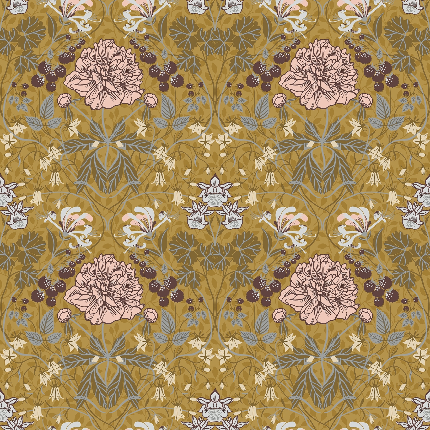A-Street Prints Celestine Mustard Floral Wallpaper
