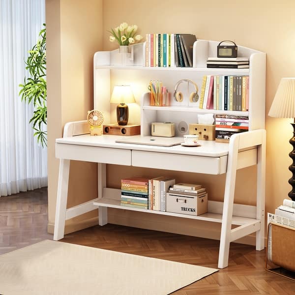 slide 2 of 19, Kids Desk , Children Study Desk, Computer Writing Desk for Home Office - 36.6" x 21.7" x 54.3" White