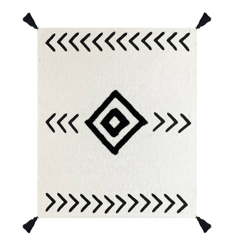 Sevita Modern Boho Tufted Diamond Medallion Cotton Standard Size Throw Blanket