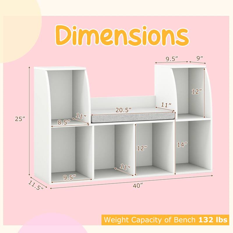 Gymax 40''Kids Bookshelf w/Reading Nook 6 Storage Cubbies & Seat
