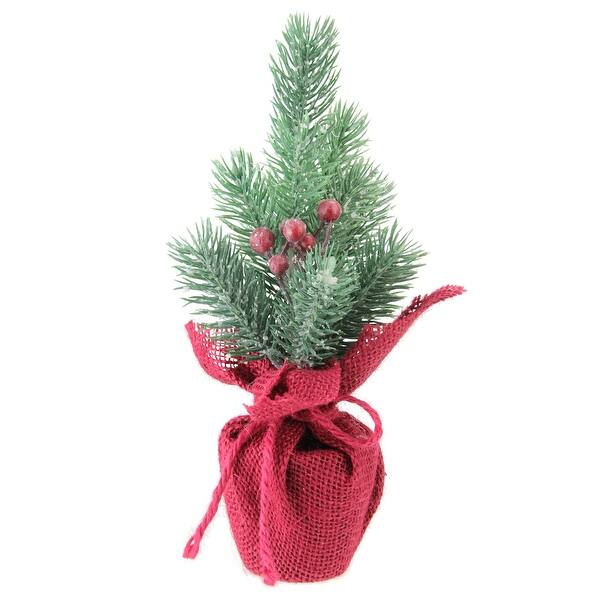 Shop 9 5 Red And Green Frosted Mini Pine Christmas Tree With Berries In Burlap Base Unlit Overstock 18026688