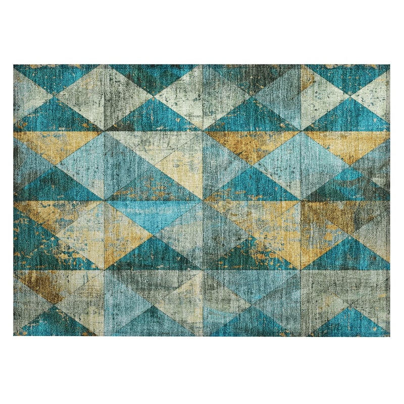 Machine Washable Indoor/ Outdoor Contemporary Diamonds Chantille Rug