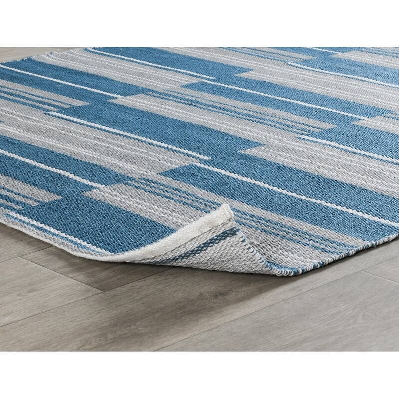 Boulder Indoor Outdoor Handwoven Stripe Area Rug by Kosas Home - 8' x 10' - Blue
