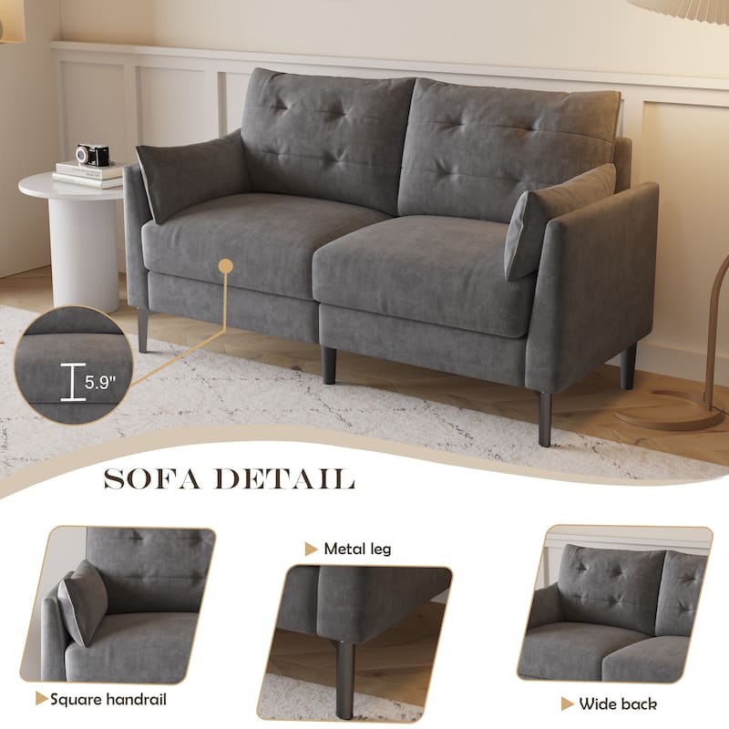 57.5 "cotton-linen light grey double sofa Metal feet Plastic feet Thick cushion with two armrests