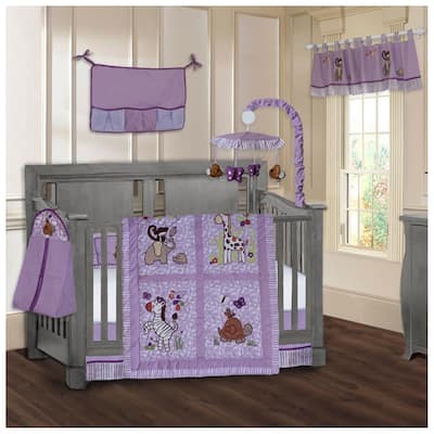 BabyFad Jungle Girl 9 piece Girls' Purple Baby Crib Bedding Set