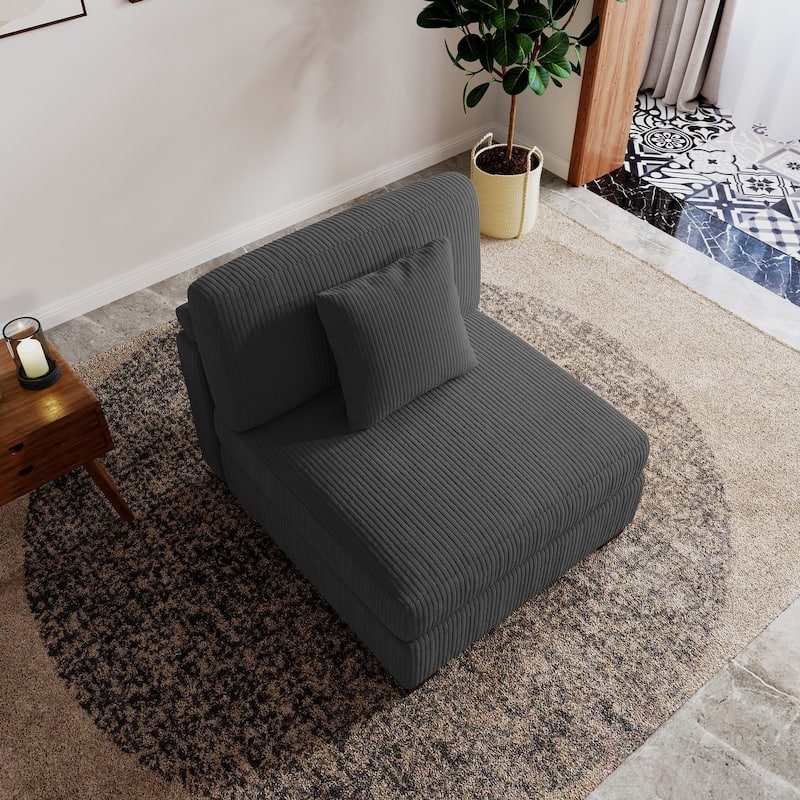 Modern L-Shaped Corduroy Modular Sectional Couch Sofa with Pillows