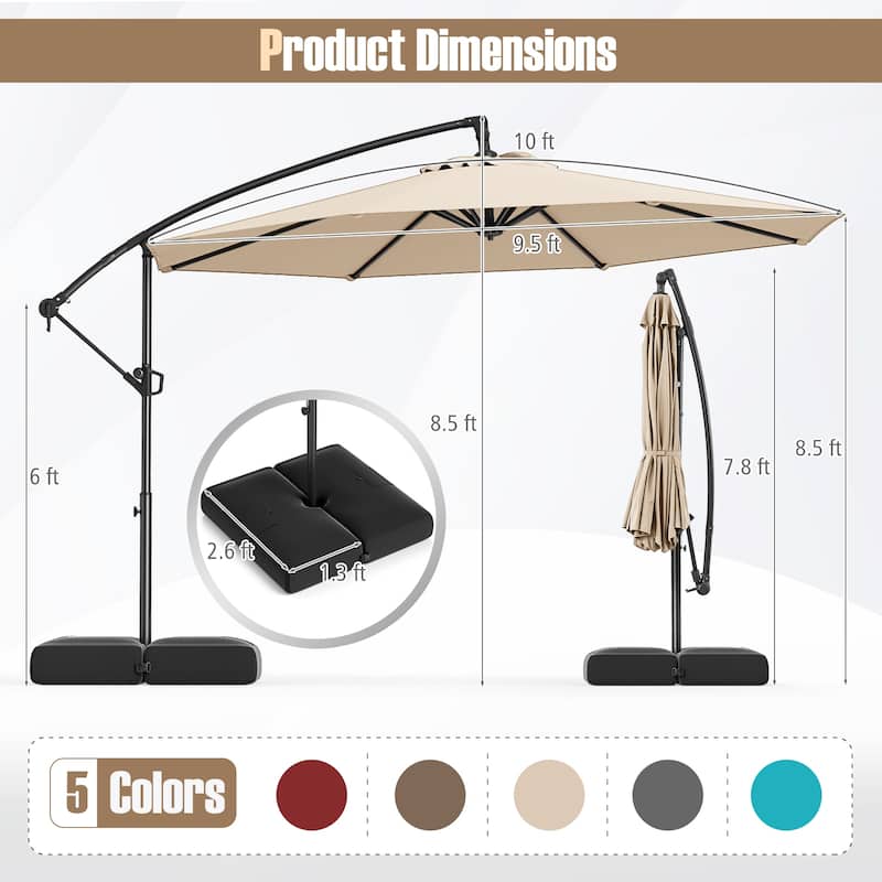 10 Feet Patio Offset Umbrella with Weighted Base 360° Tilt Cantilever Shade for Deck and Garden