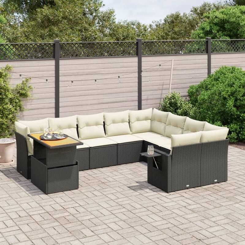 vidaXL Patio Sofa Set with Cushions Table and Sofa Sections 10 Piece Poly Rattan - 21.7 x 39.4 x 28.7