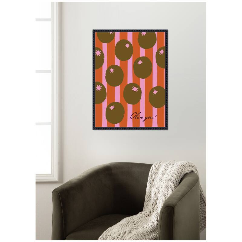 Kate and Laurel Olive You Pink Stripes by Lucky Guava Framed Canvas Wall Art Print