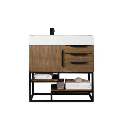 James Martin Vanities Columbia 36" Single Vanity, Latte Oak with Matte Black Hardware