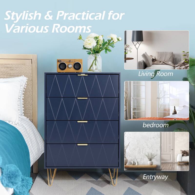 4 Drawer Dresser and 2 Set Nightstand for Bedroom Combo