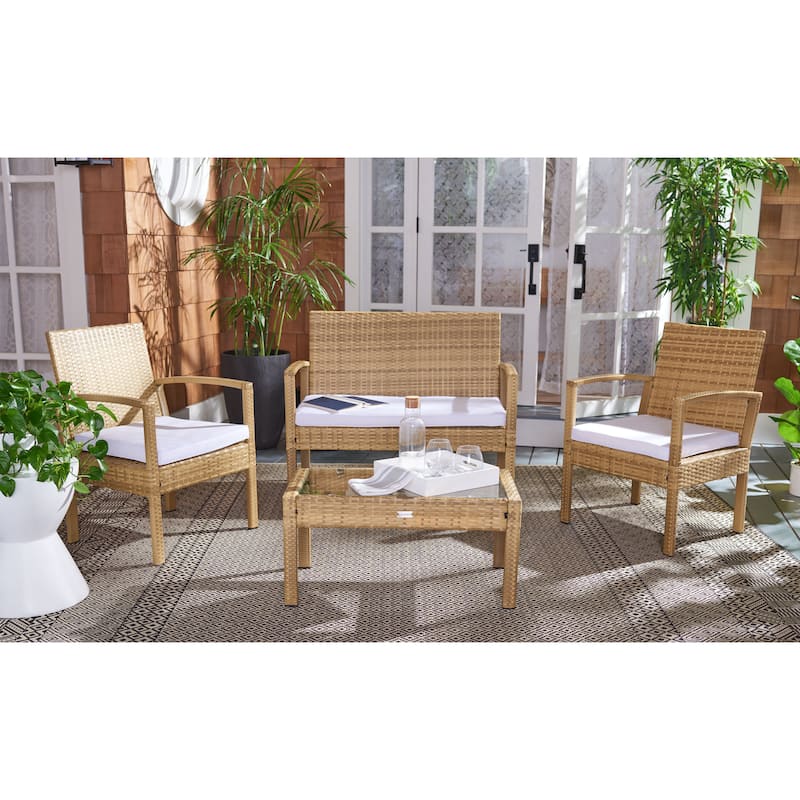 SAFAVIEH Outdoor Bassey 4-Piece Conversation Patio Set. - 39.78" x 24.18" x 32.37"