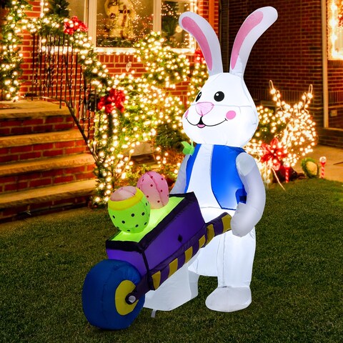 Costway 4FT Inflatable Easter Bunny with Pushing Cart Blowup Holiday - See Details