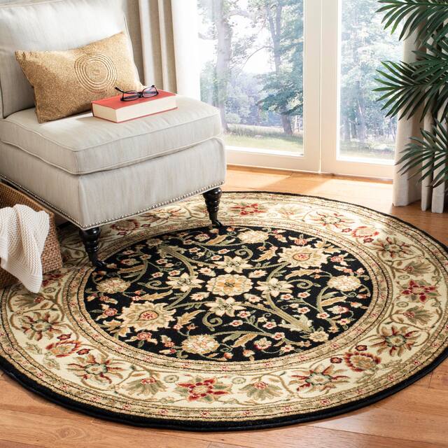 SAFAVIEH Lyndhurst Ambrogina Traditional Area Rug - 5'3" x 5'3" Round - Black/Ivory