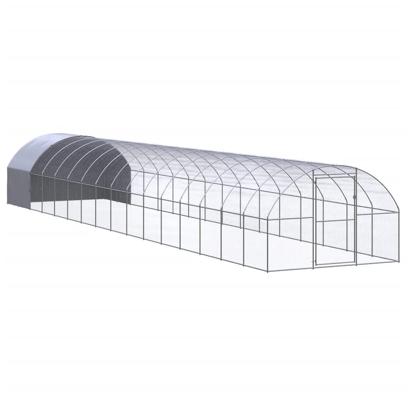 vidaXL Chicken Coop Battery Cage Hen Enclosure Chicken House Galvanized Steel zero - 9.8' x 52.5' x 6.6' - Silver and silver gray