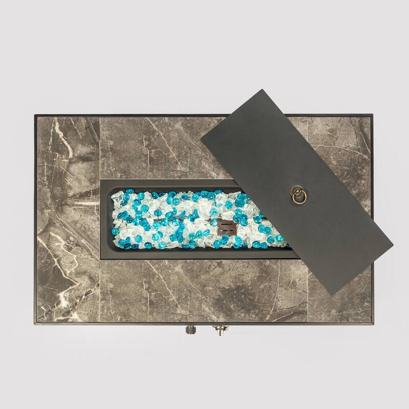 Rectangular Ceramic Tile Tabletop Outdoor Fire Pit Table with Lid